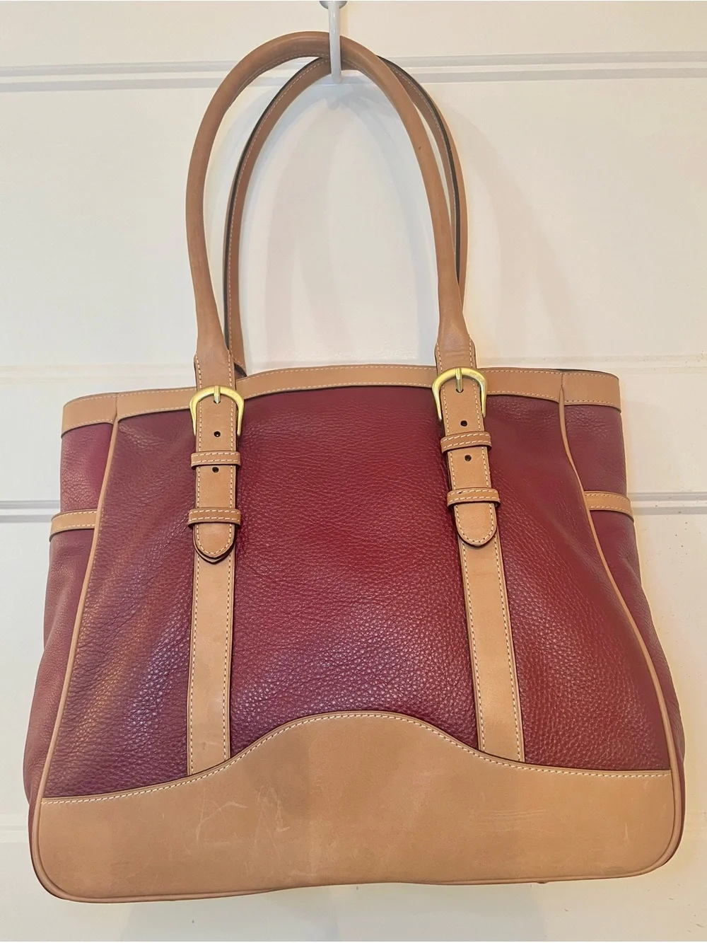 Ghurka Burgundy and Tan Leather Shopper Tote